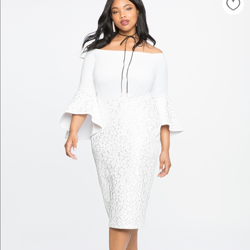 Eloquii Lace Ruffle Sleeve Off The Shoulder Dress